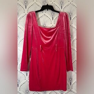 Blu Pepper| hot pink velvet dress Barbie pink